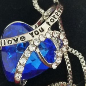 925 sterling silver crystal blue heart pendant nec